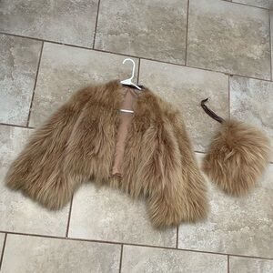 Vintage New York Worlds Fair Tan Fur Bomber Jacket with Matching Wristlet